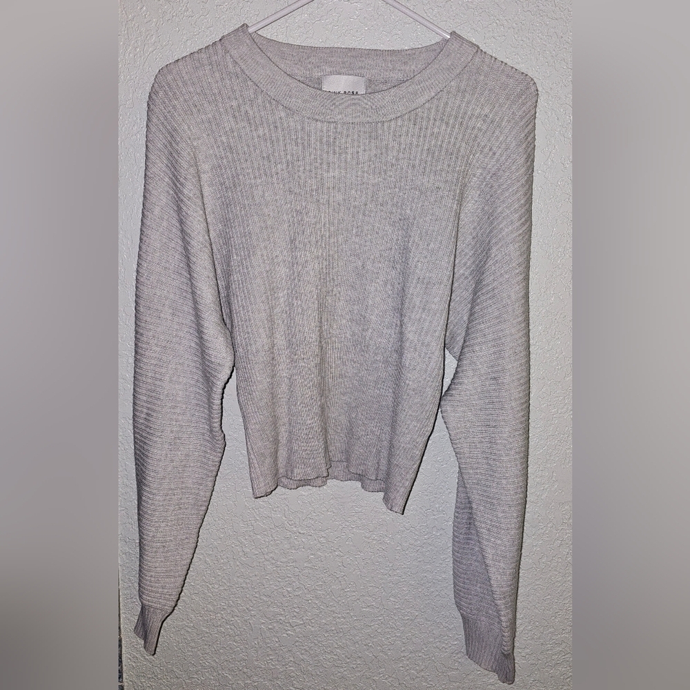 Pink Rose Light Gray Knit Cropped Crewneck Sweater Top